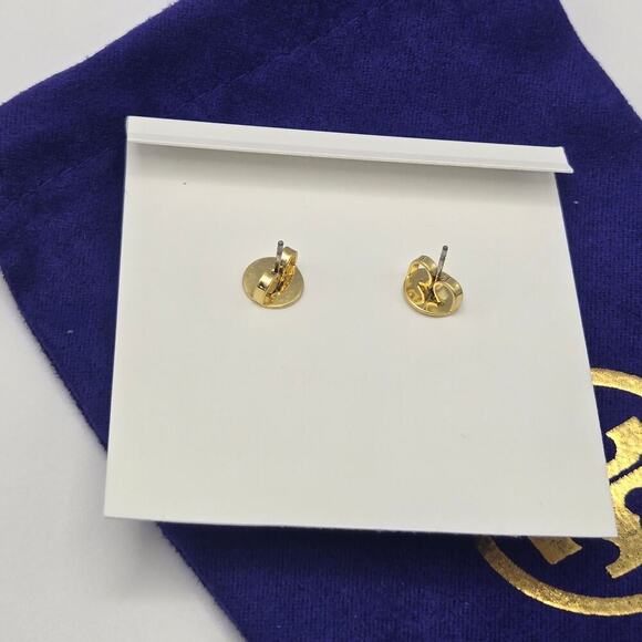 NEW Tory Burch Roxanne Clear Resin Dangle Drop Earrings Gold Logo Statement - Picture 3 of 4